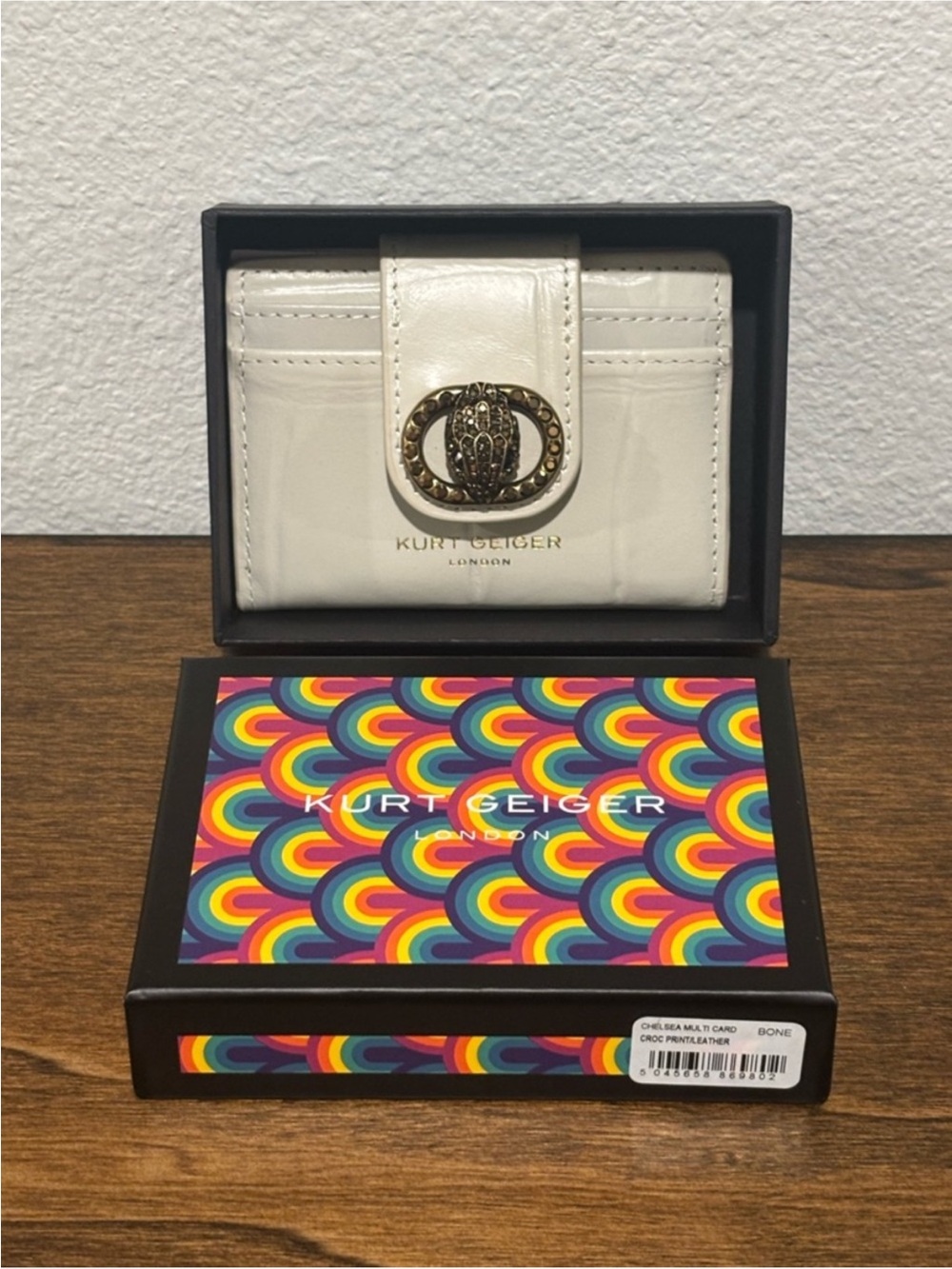 Kurt Geiger Bone Leather Card & Key Holder with Signature Metal Emblem
